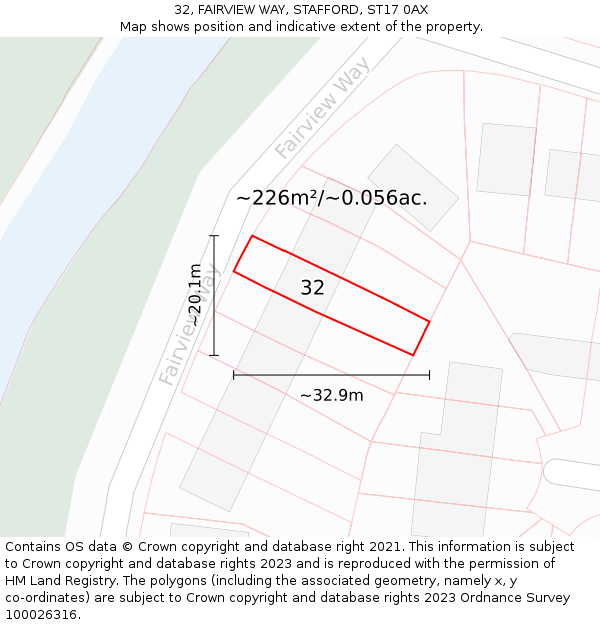 32, FAIRVIEW WAY, STAFFORD, ST17 0AX: Plot and title map
