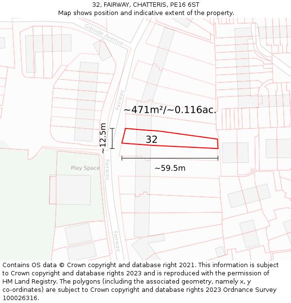 32, FAIRWAY, CHATTERIS, PE16 6ST: Plot and title map