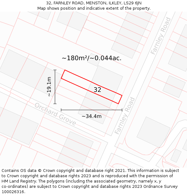 32, FARNLEY ROAD, MENSTON, ILKLEY, LS29 6JN: Plot and title map