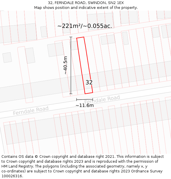 32, FERNDALE ROAD, SWINDON, SN2 1EX: Plot and title map
