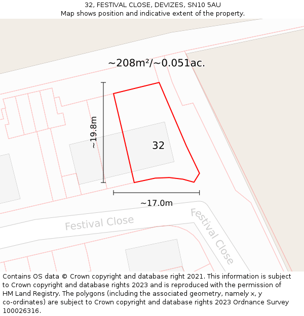 32, FESTIVAL CLOSE, DEVIZES, SN10 5AU: Plot and title map