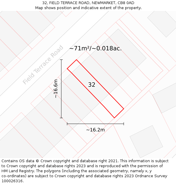 32, FIELD TERRACE ROAD, NEWMARKET, CB8 0AD: Plot and title map