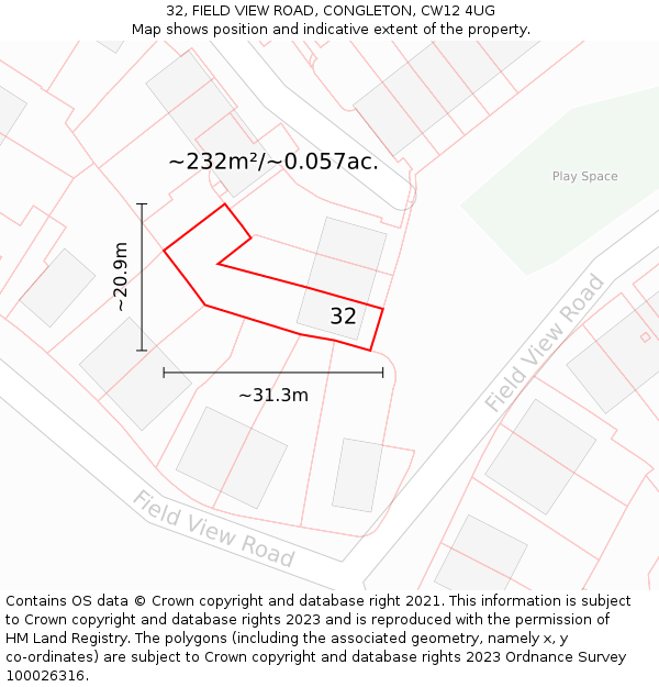 32, FIELD VIEW ROAD, CONGLETON, CW12 4UG: Plot and title map