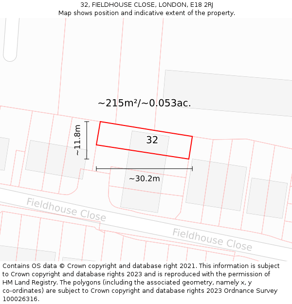 32, FIELDHOUSE CLOSE, LONDON, E18 2RJ: Plot and title map