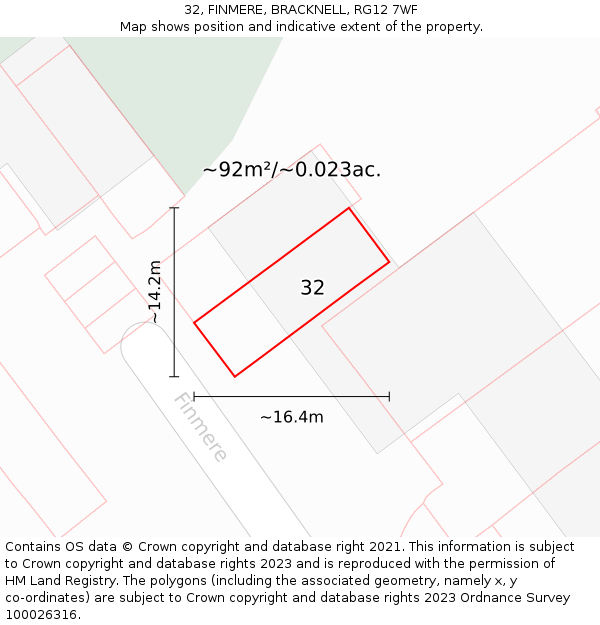 32, FINMERE, BRACKNELL, RG12 7WF: Plot and title map