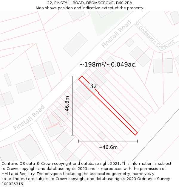 32, FINSTALL ROAD, BROMSGROVE, B60 2EA: Plot and title map