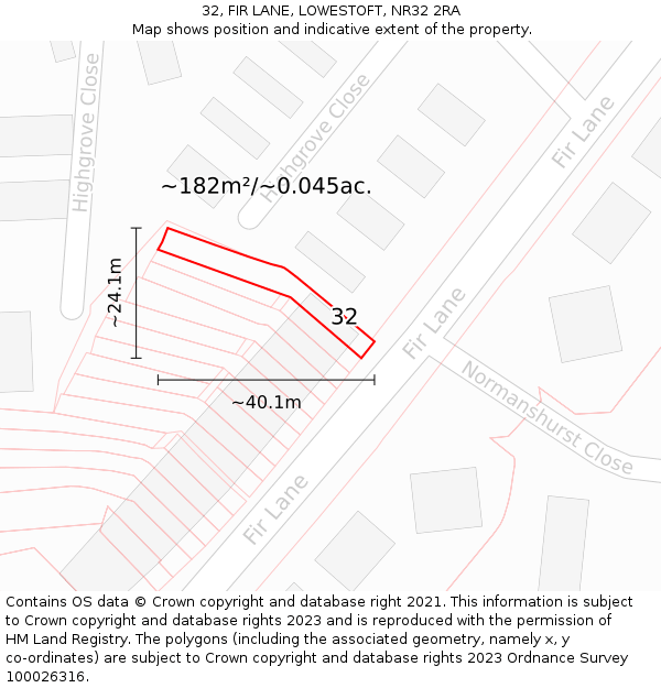 32, FIR LANE, LOWESTOFT, NR32 2RA: Plot and title map