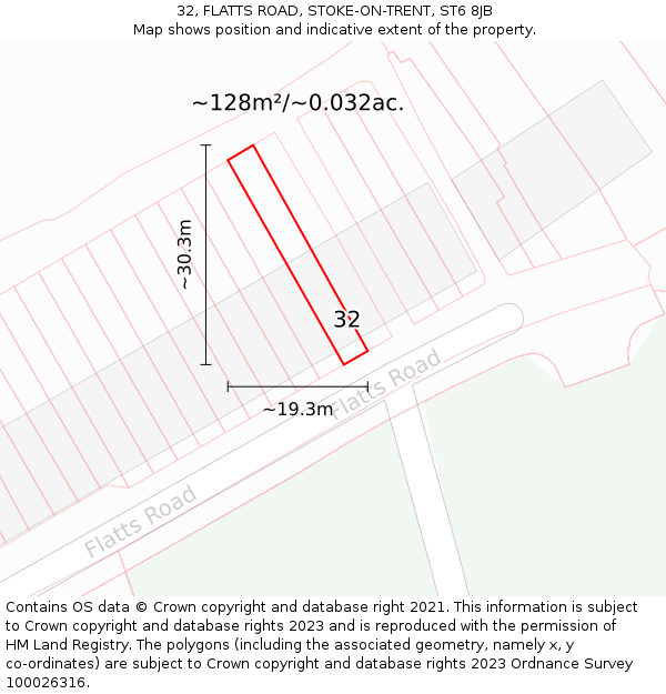 32, FLATTS ROAD, STOKE-ON-TRENT, ST6 8JB: Plot and title map