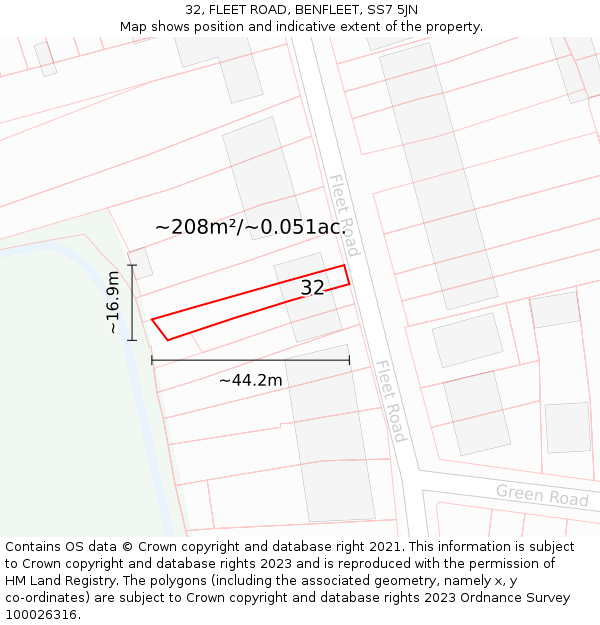 32, FLEET ROAD, BENFLEET, SS7 5JN: Plot and title map