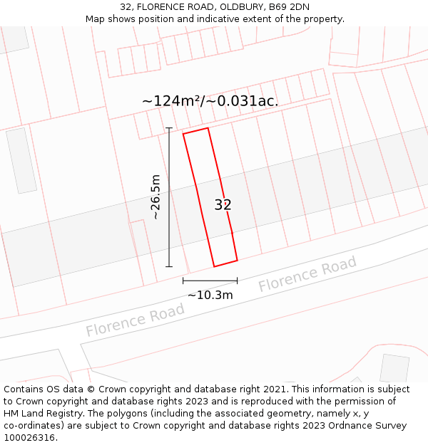32, FLORENCE ROAD, OLDBURY, B69 2DN: Plot and title map