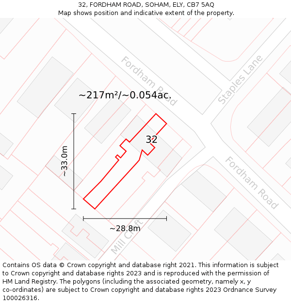 32, FORDHAM ROAD, SOHAM, ELY, CB7 5AQ: Plot and title map