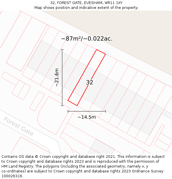 32, FOREST GATE, EVESHAM, WR11 1XY: Plot and title map