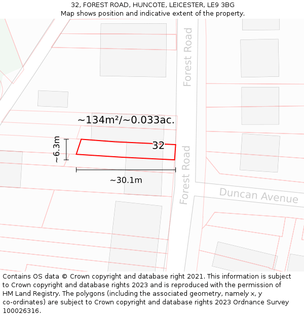 32, FOREST ROAD, HUNCOTE, LEICESTER, LE9 3BG: Plot and title map