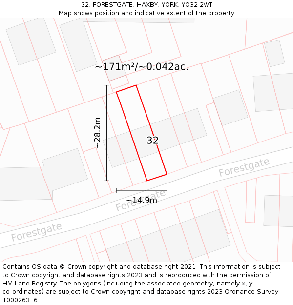 32, FORESTGATE, HAXBY, YORK, YO32 2WT: Plot and title map