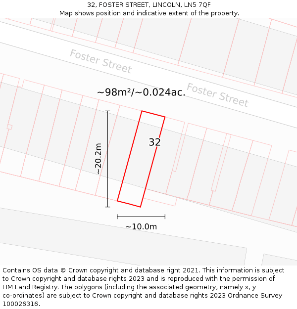32, FOSTER STREET, LINCOLN, LN5 7QF: Plot and title map
