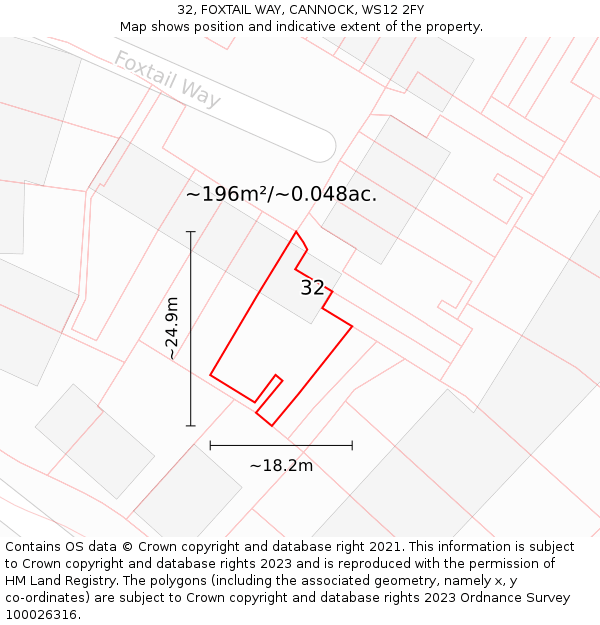 32, FOXTAIL WAY, CANNOCK, WS12 2FY: Plot and title map