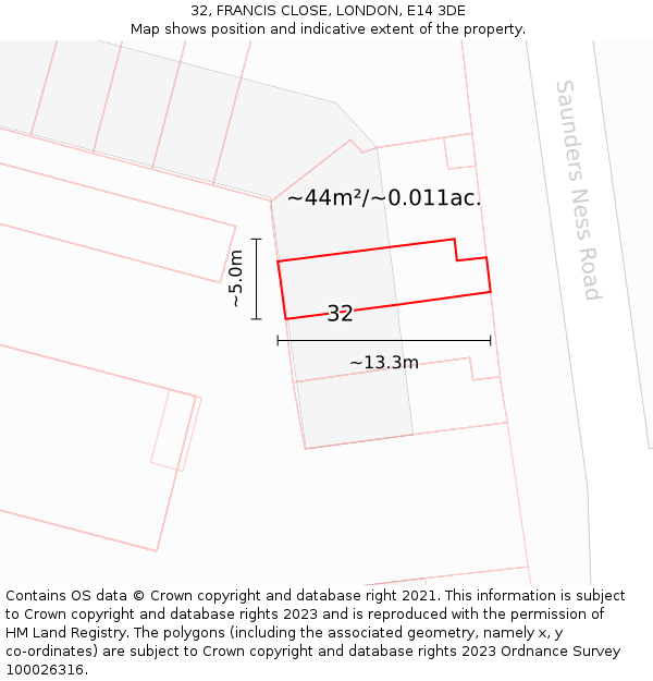 32, FRANCIS CLOSE, LONDON, E14 3DE: Plot and title map