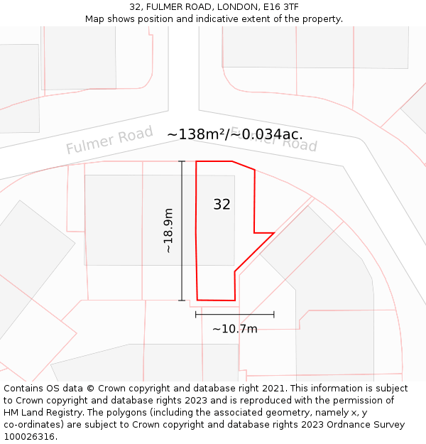 32, FULMER ROAD, LONDON, E16 3TF: Plot and title map