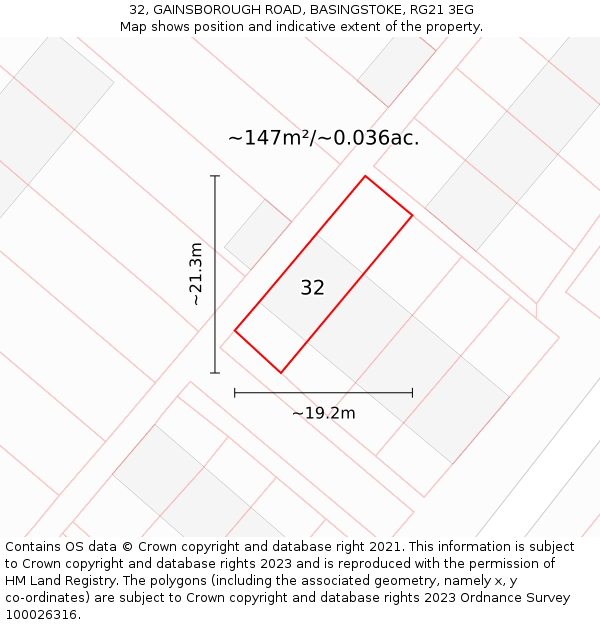 32, GAINSBOROUGH ROAD, BASINGSTOKE, RG21 3EG: Plot and title map