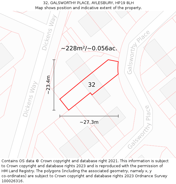 32, GALSWORTHY PLACE, AYLESBURY, HP19 8LH: Plot and title map
