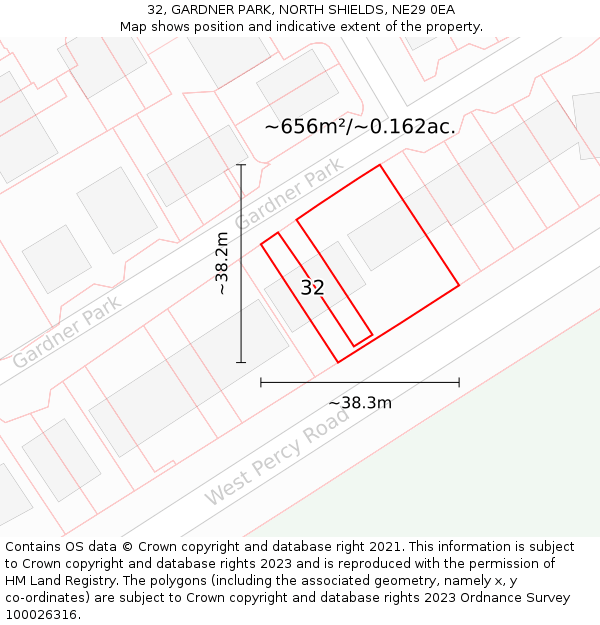 32, GARDNER PARK, NORTH SHIELDS, NE29 0EA: Plot and title map