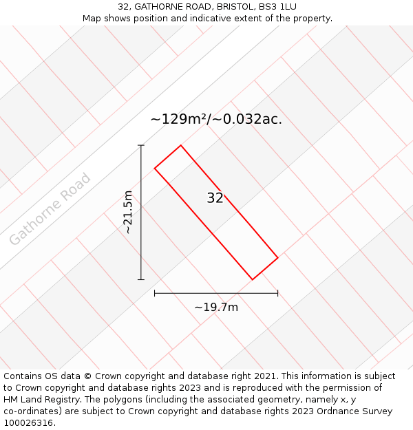 32, GATHORNE ROAD, BRISTOL, BS3 1LU: Plot and title map