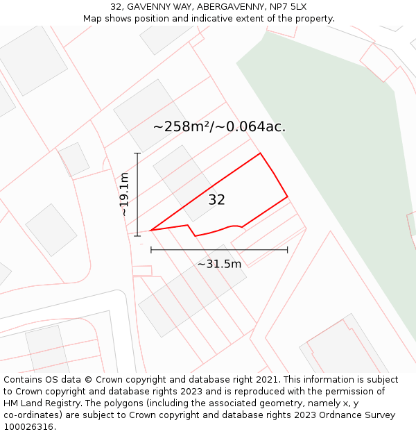 32, GAVENNY WAY, ABERGAVENNY, NP7 5LX: Plot and title map