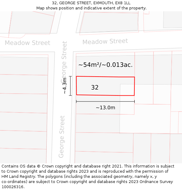 32, GEORGE STREET, EXMOUTH, EX8 1LL: Plot and title map