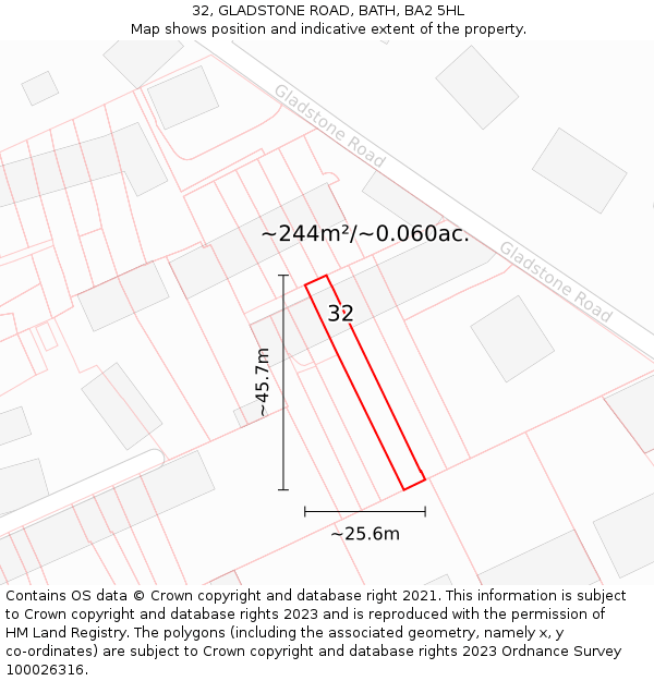 32, GLADSTONE ROAD, BATH, BA2 5HL: Plot and title map