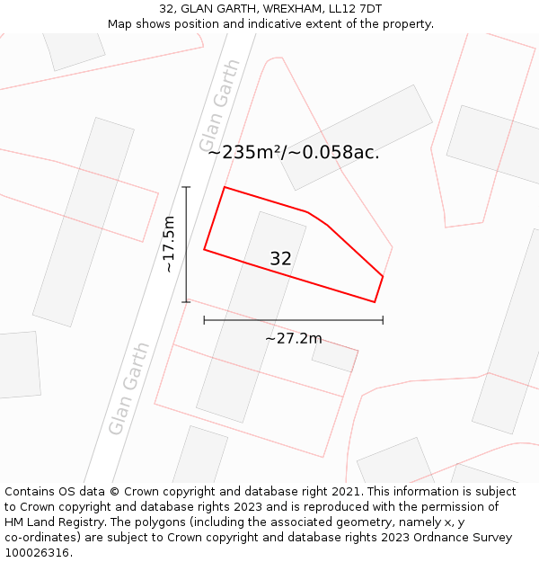 32, GLAN GARTH, WREXHAM, LL12 7DT: Plot and title map