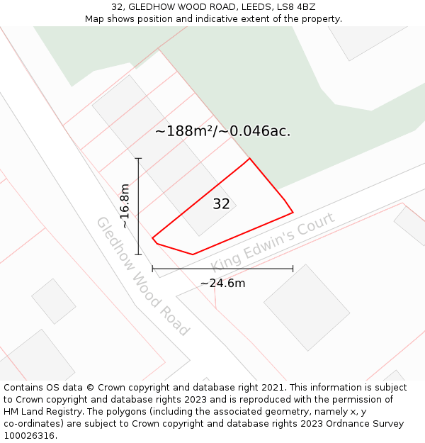 32, GLEDHOW WOOD ROAD, LEEDS, LS8 4BZ: Plot and title map