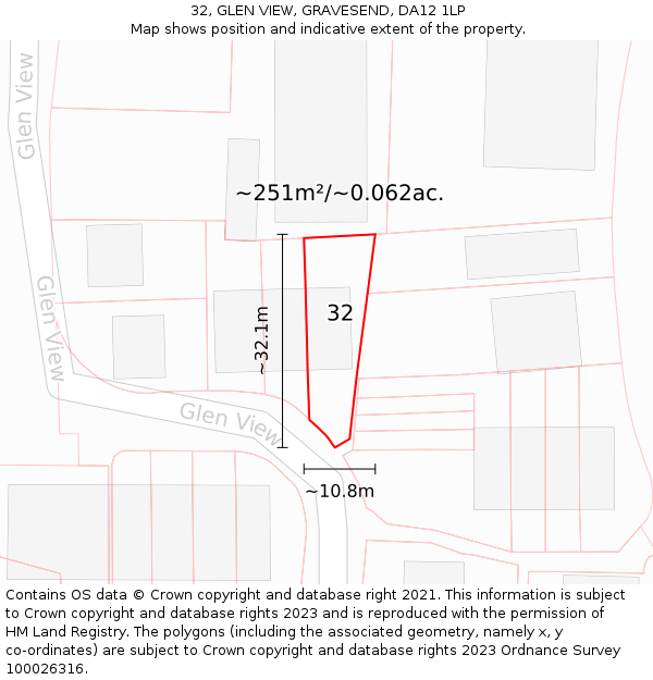 32, GLEN VIEW, GRAVESEND, DA12 1LP: Plot and title map