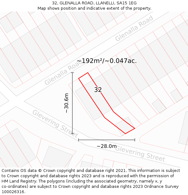 32, GLENALLA ROAD, LLANELLI, SA15 1EG: Plot and title map
