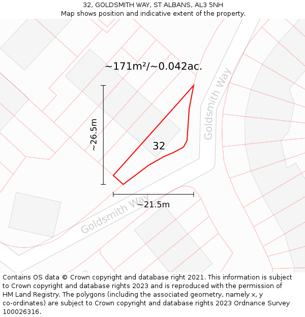 32, GOLDSMITH WAY, ST ALBANS, AL3 5NH: Plot and title map