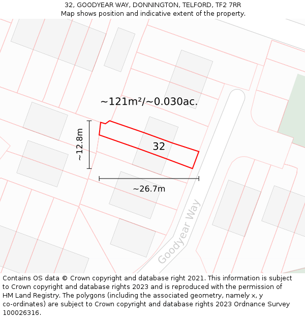 32, GOODYEAR WAY, DONNINGTON, TELFORD, TF2 7RR: Plot and title map