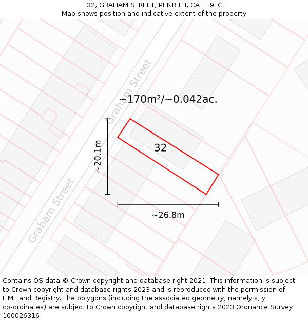32, GRAHAM STREET, PENRITH, CA11 9LG: Plot and title map