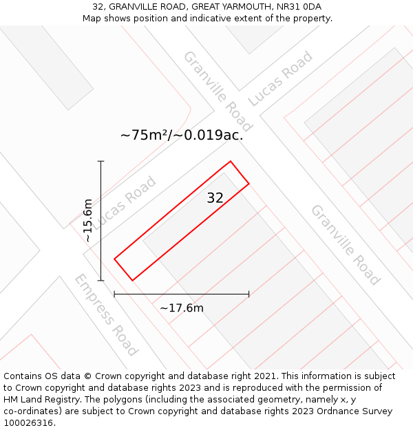 32, GRANVILLE ROAD, GREAT YARMOUTH, NR31 0DA: Plot and title map