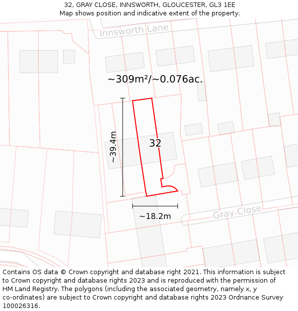 32, GRAY CLOSE, INNSWORTH, GLOUCESTER, GL3 1EE: Plot and title map