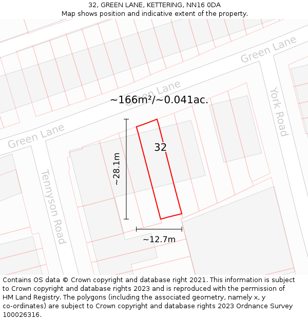 32, GREEN LANE, KETTERING, NN16 0DA: Plot and title map