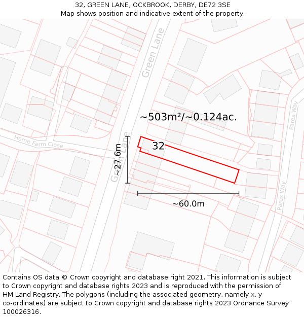 32, GREEN LANE, OCKBROOK, DERBY, DE72 3SE: Plot and title map