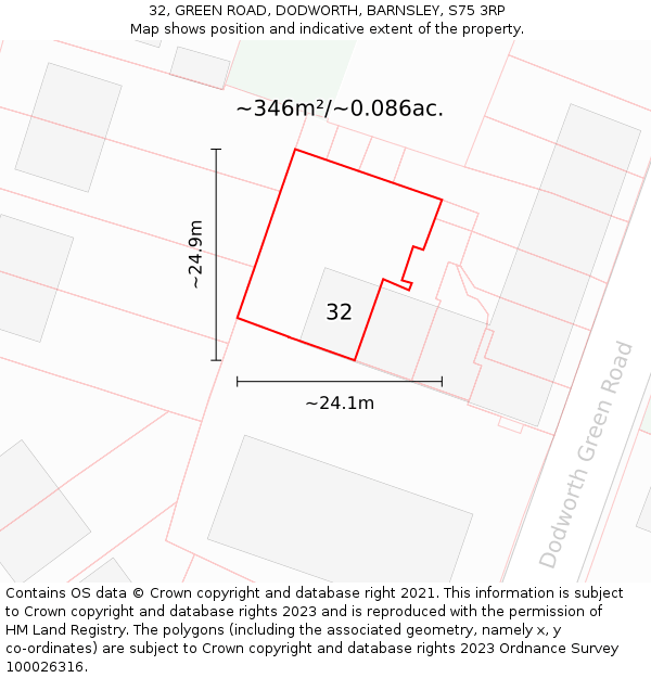 32, GREEN ROAD, DODWORTH, BARNSLEY, S75 3RP: Plot and title map