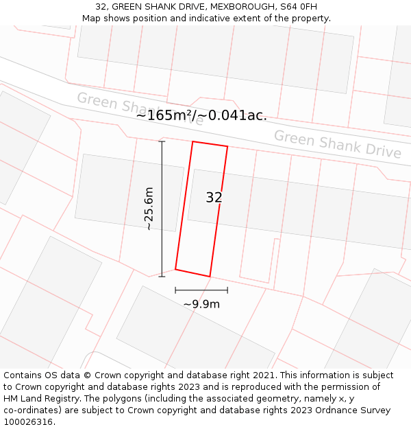 32, GREEN SHANK DRIVE, MEXBOROUGH, S64 0FH: Plot and title map