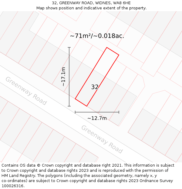 32, GREENWAY ROAD, WIDNES, WA8 6HE: Plot and title map