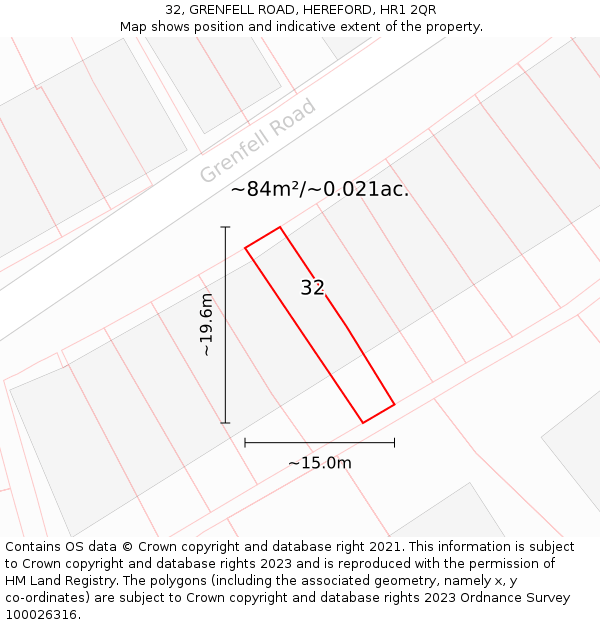 32, GRENFELL ROAD, HEREFORD, HR1 2QR: Plot and title map