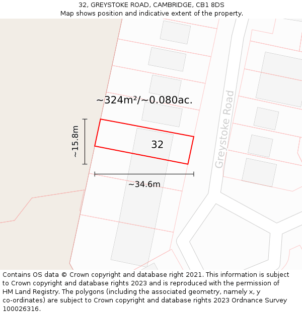 32, GREYSTOKE ROAD, CAMBRIDGE, CB1 8DS: Plot and title map