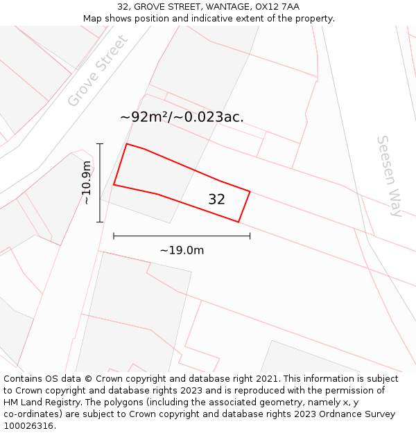 32, GROVE STREET, WANTAGE, OX12 7AA: Plot and title map