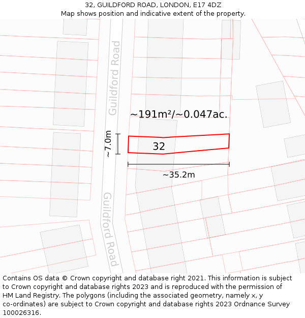 32, GUILDFORD ROAD, LONDON, E17 4DZ: Plot and title map