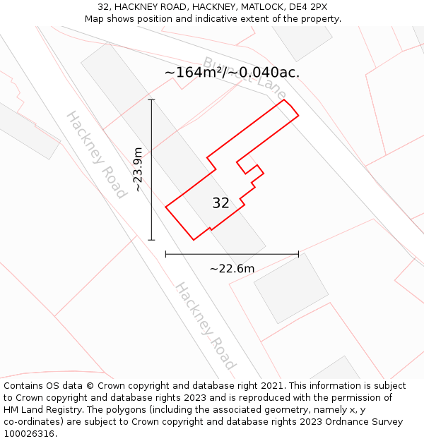 32, HACKNEY ROAD, HACKNEY, MATLOCK, DE4 2PX: Plot and title map