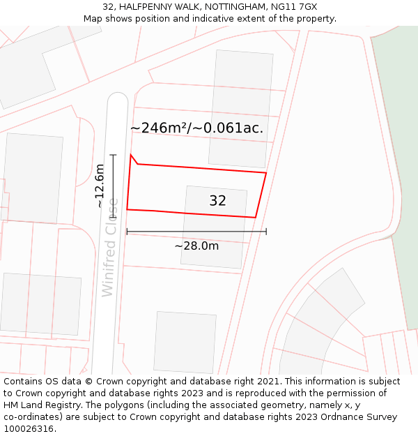 32, HALFPENNY WALK, NOTTINGHAM, NG11 7GX: Plot and title map