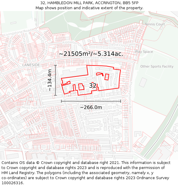 32, HAMBLEDON MILL PARK, ACCRINGTON, BB5 5FP: Plot and title map